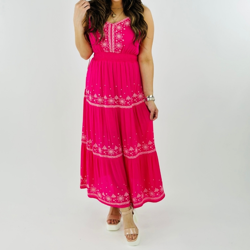 Pink Embroidered Maxi Dress
